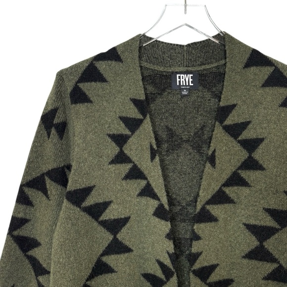 FRYE Olive Green Aztec South Western Women’s Open Cardigan Sweater Sz M - Picture 5 of 13